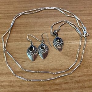 Vintage Italian 925 sterling silver Earrings and Necklace set with Onyx
